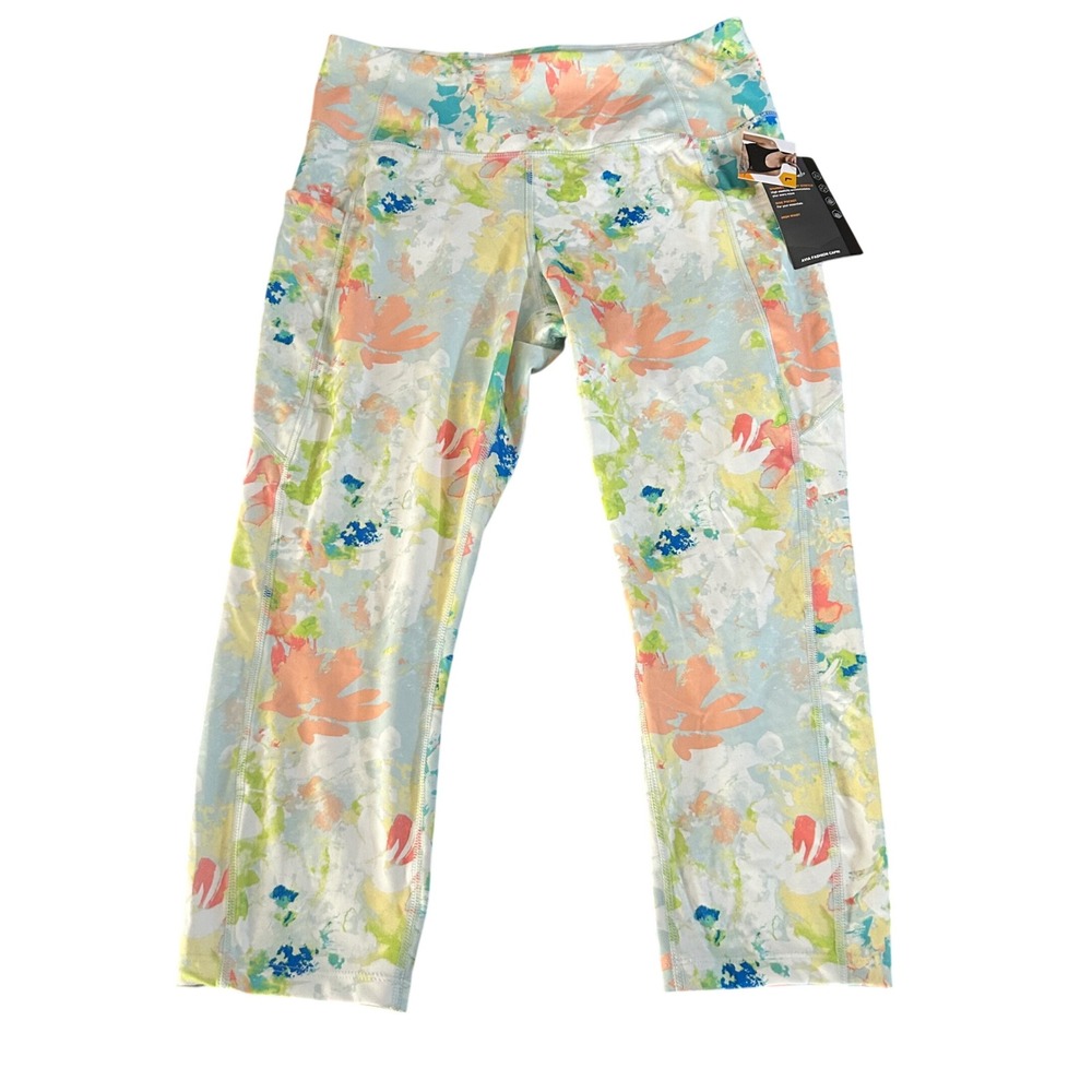 Avia Capri Leggings Women Size Large 12-14 Multicolored Stretchy High Waist Pant